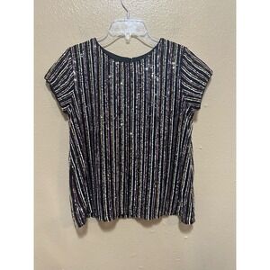 Art‎ Class Girls XL 14/16 Sequin Top Black Gold Pink White Striped Party Holiday